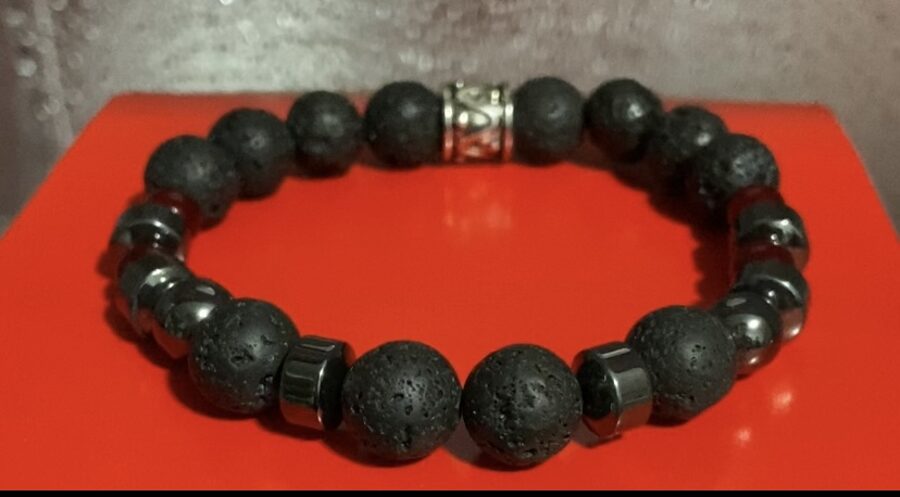 Men's Hematite & Ruby Gemstone Bracelet 